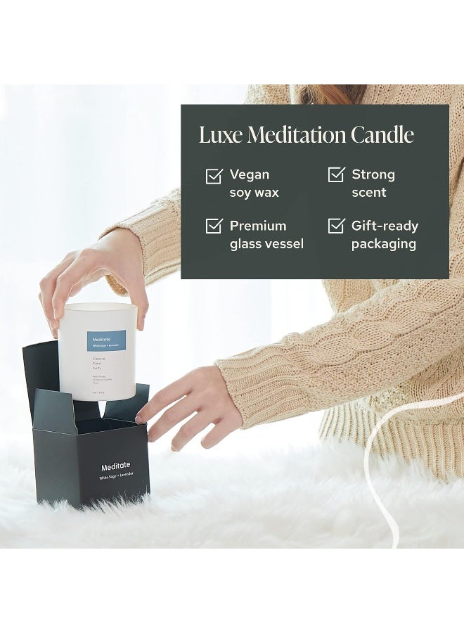 Mindful Modern & Natural Meditate Candle | White Sage and Lavender Hand-Poured Soy Wax Stress Relief | Aromatherapy Candle | Elegant Scented Home Fragrance | Clean, Even, Longer Burn | 8 oz Glass Jar - Image 3